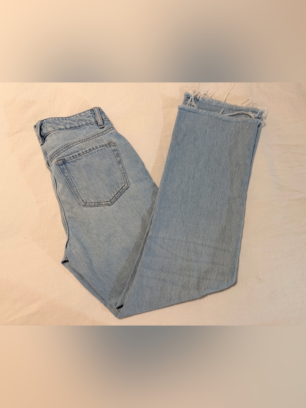 Garage Light Blue Straight Leg Women's Jeans with Frayed Hem